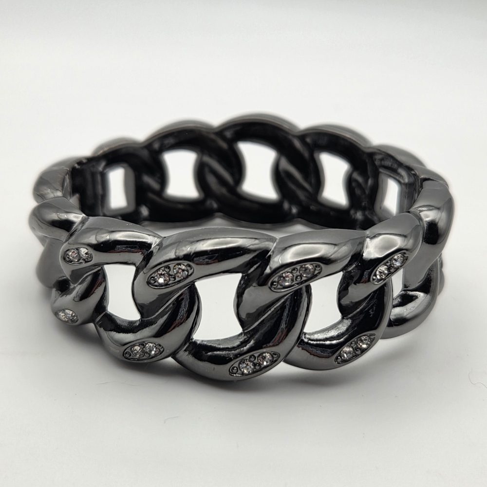 Vintage Premier Designs Black Clamper Bracelet With Rhinestones